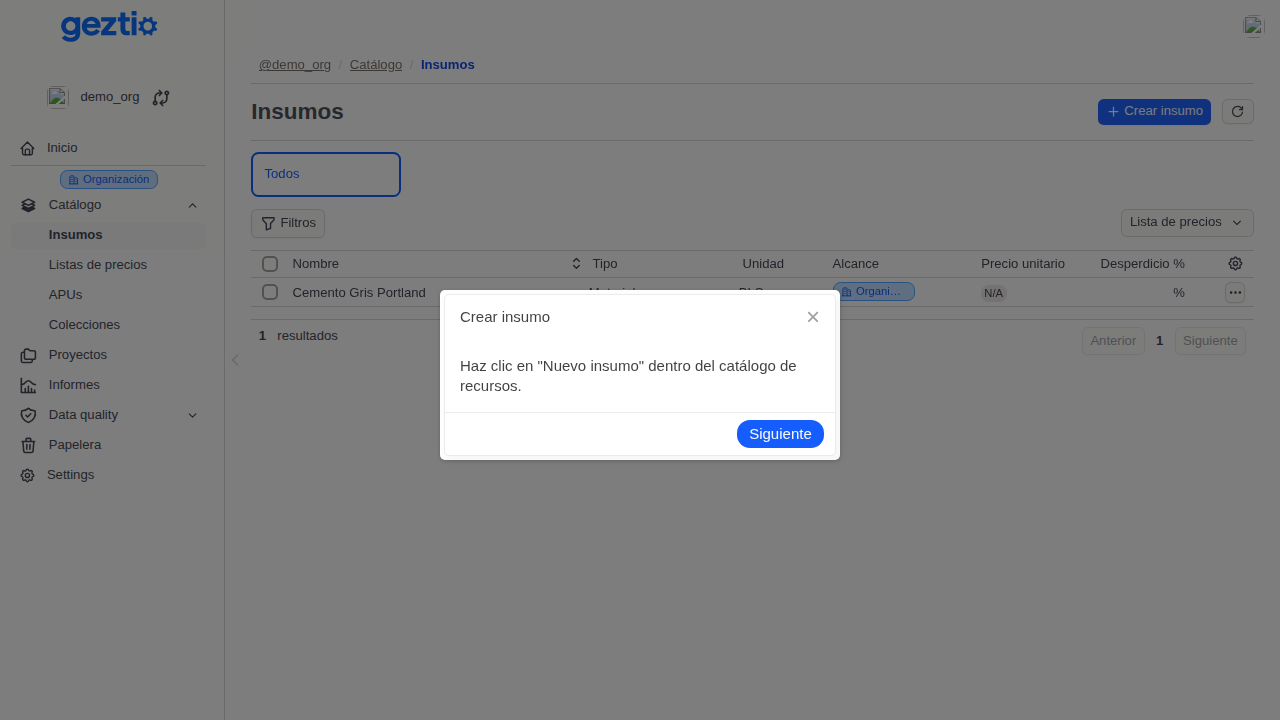 Geztio: Step 1 of 3: Create supply - Register Supplies in Master Catalog. Click on "New supply" in the resource catalog.
